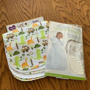 New Halo SleepSack Self-Soothing Swaddle & 5 Water Resistant Bibs